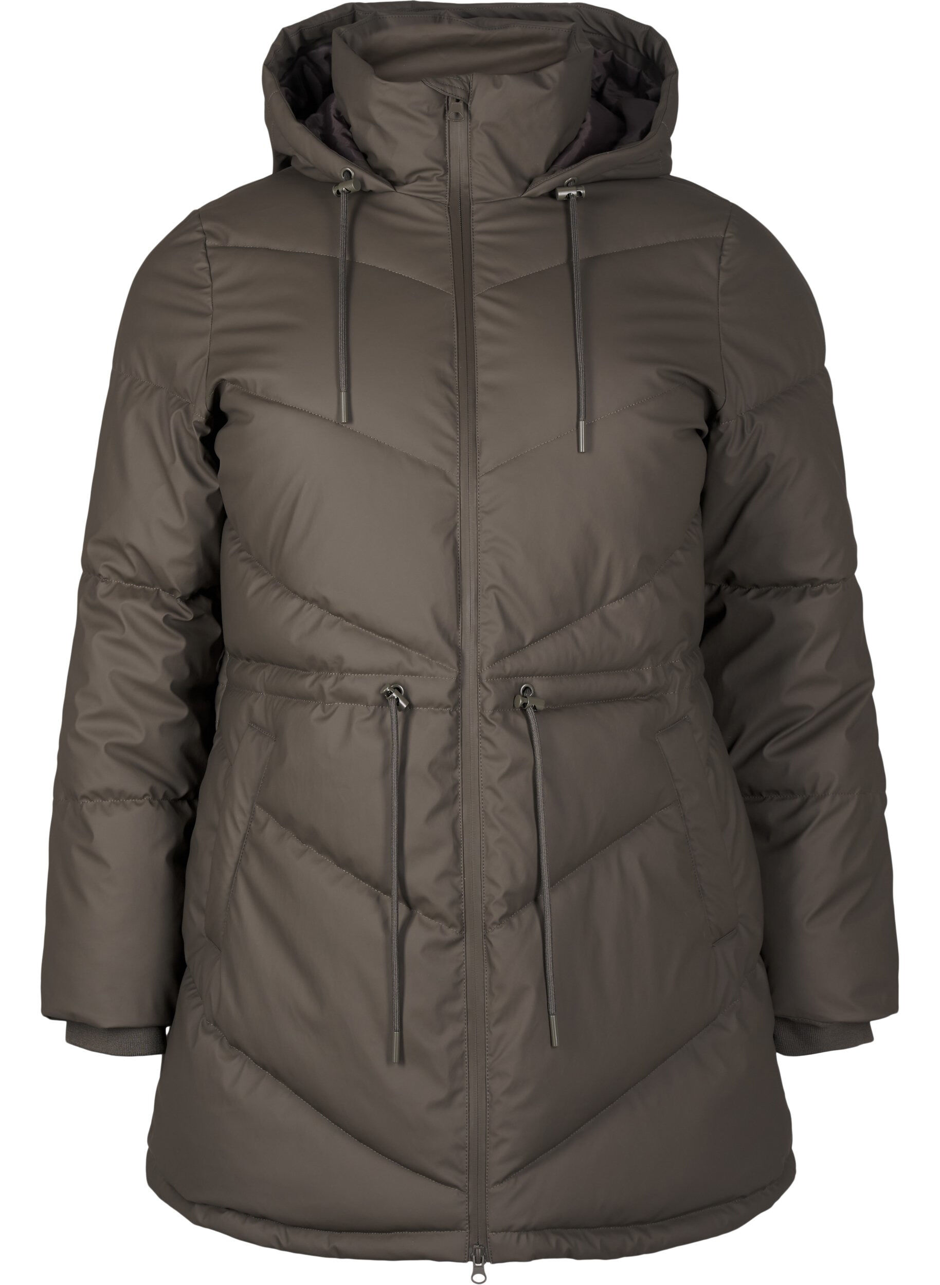 Zizzifashion Water-repellent puffer jacket with hood, Brown, Packshot image number 0