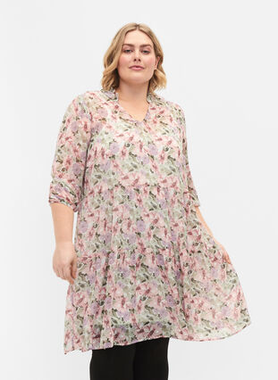 Tunic with 3/4 and floral print, Flower AOP, Model image number 0