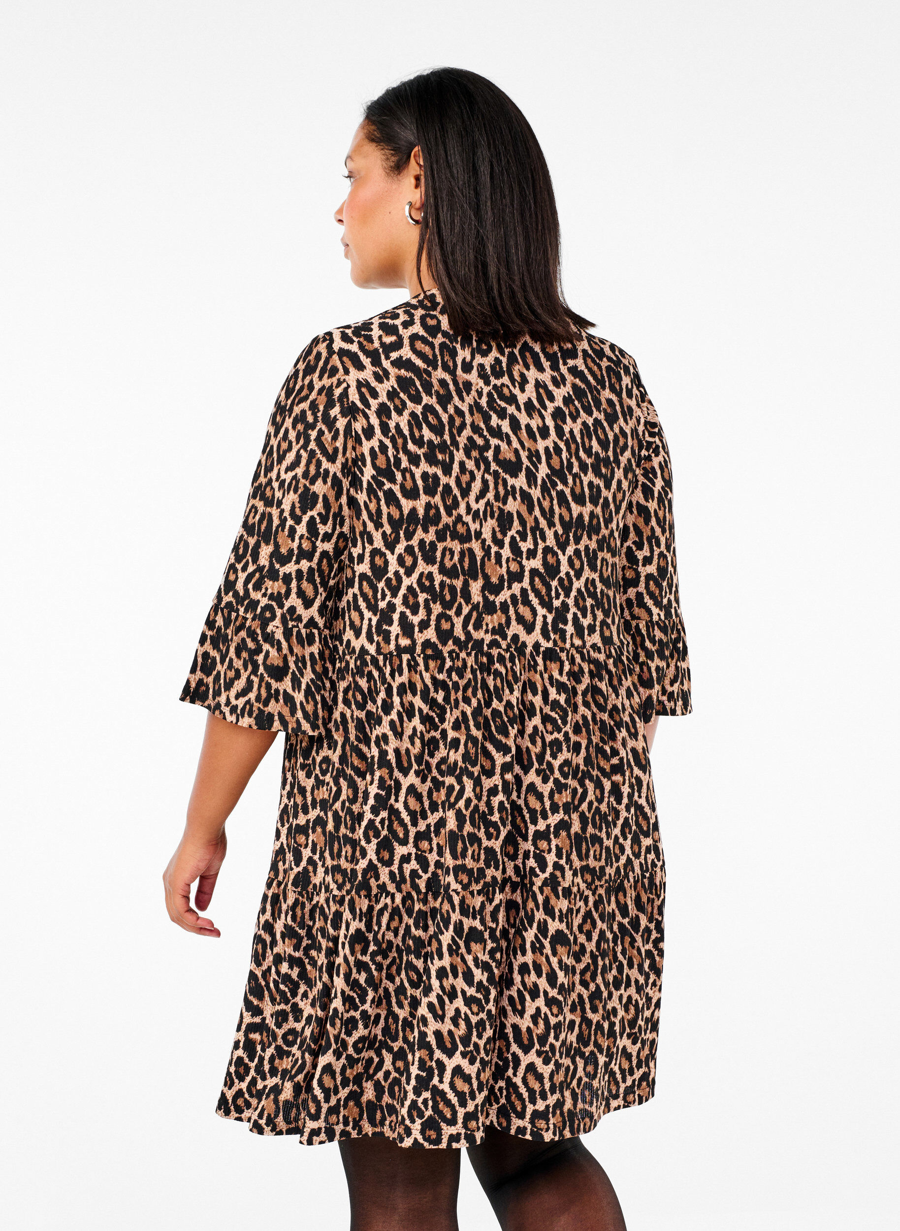 Zizzifashion Short A-line dress with leopard print, Brown, Model image number 2