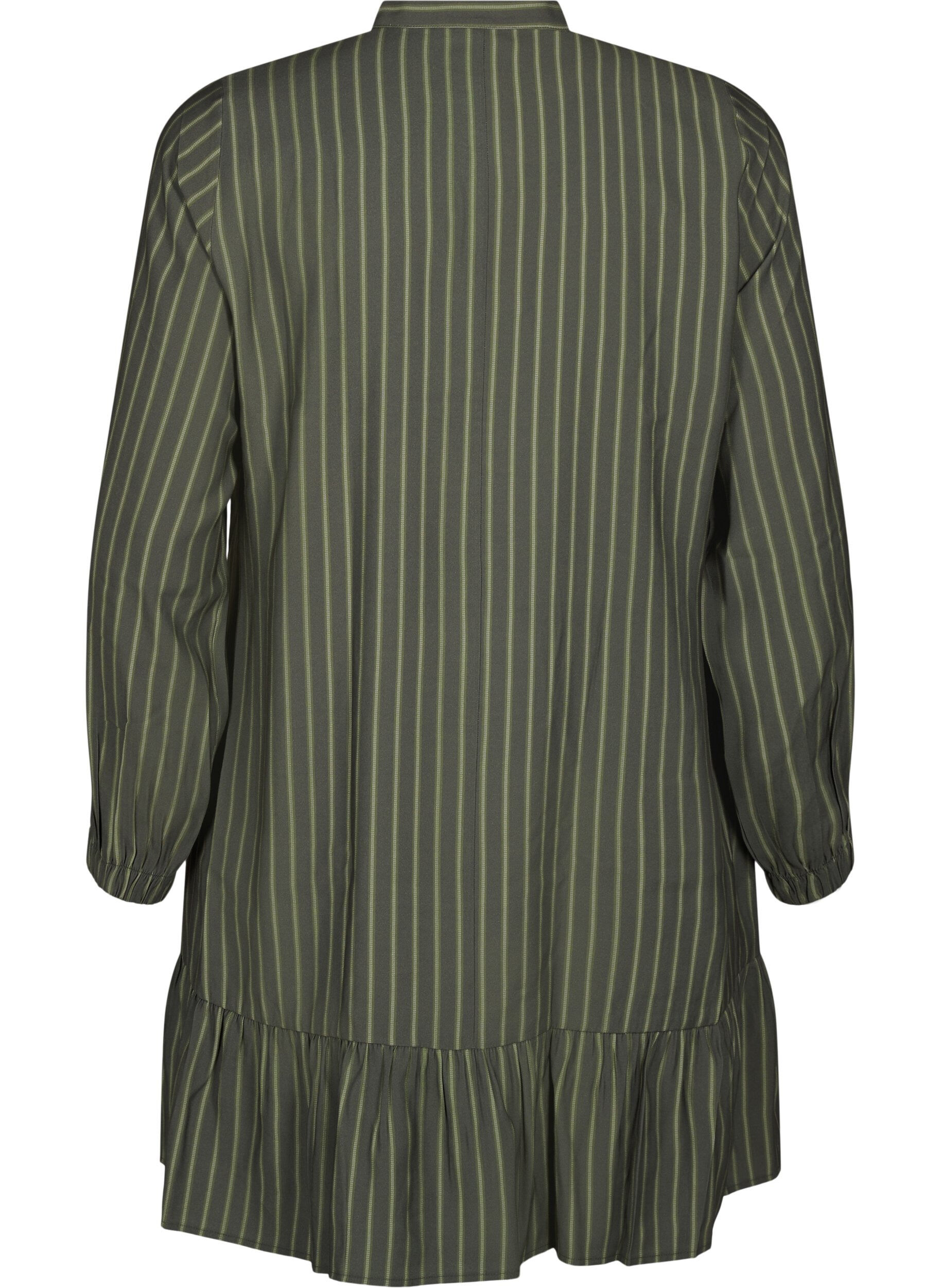 Zizzifashion Short striped dress with ruffle detail, Thyme Stripe AOP, Packshot image number 1