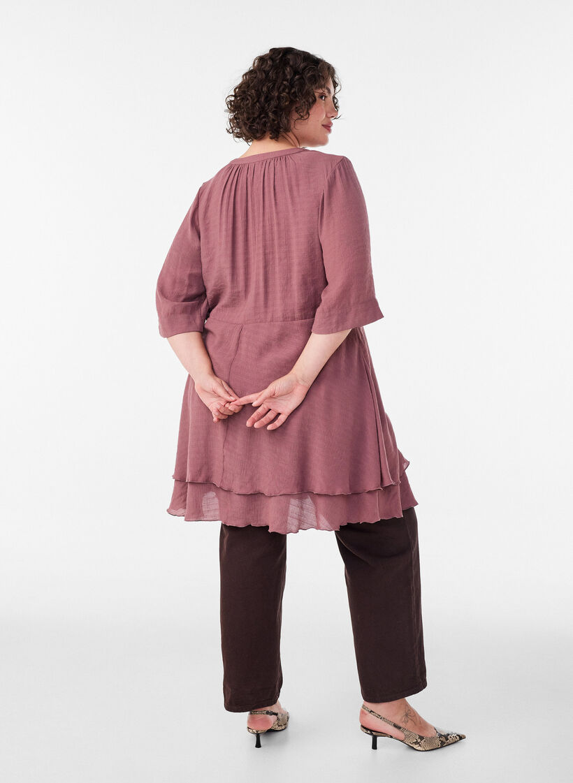 A-line dress with layered ruffles, Rose, Model image number 2