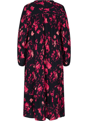 Printed viscose midi dress with buttons, Black Pink AOP, Packshot image number 1