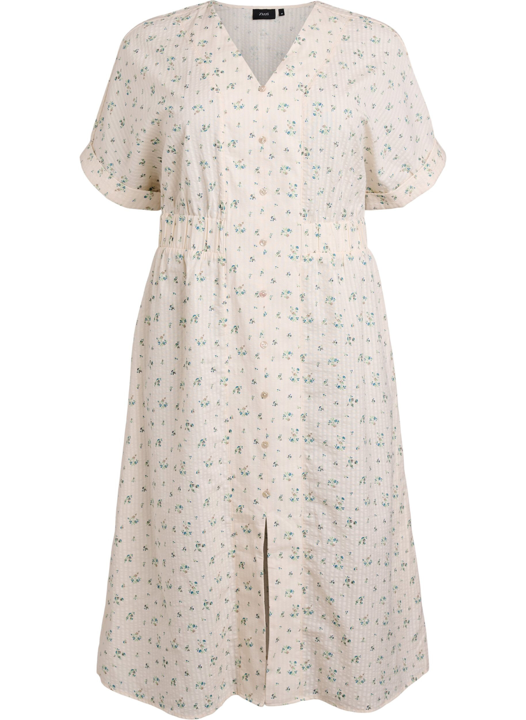 Midi dress with short sleeves and a front slit