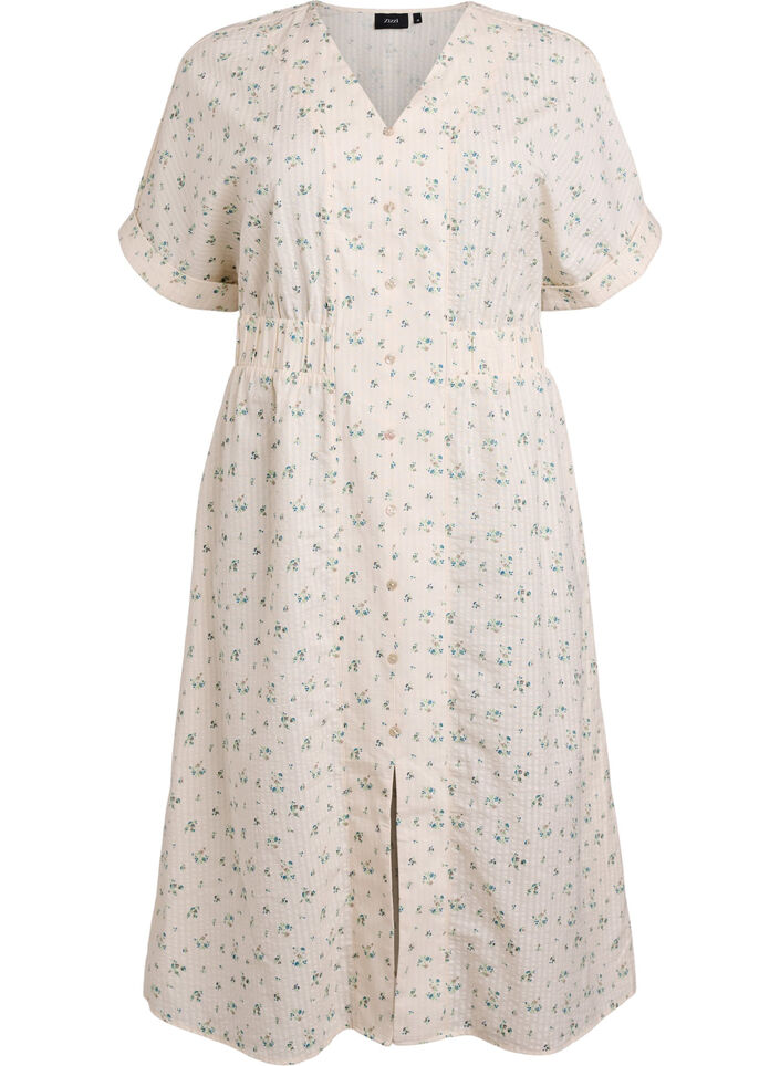 Midi dress with short sleeves and a front slit, White, Packshot image number 0