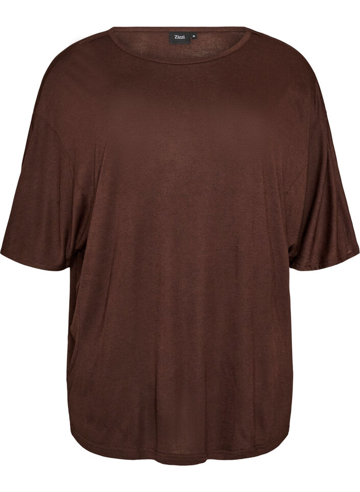 Loose T-shirt in viscose jersey, Brown, Packshot image number 0