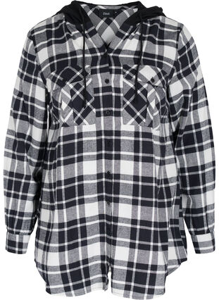 Checked shirt jacket with hood, Black/White Check, Packshot image number 0