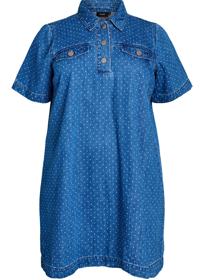 Short denim dress with dots, Blue, Packshot image number 0