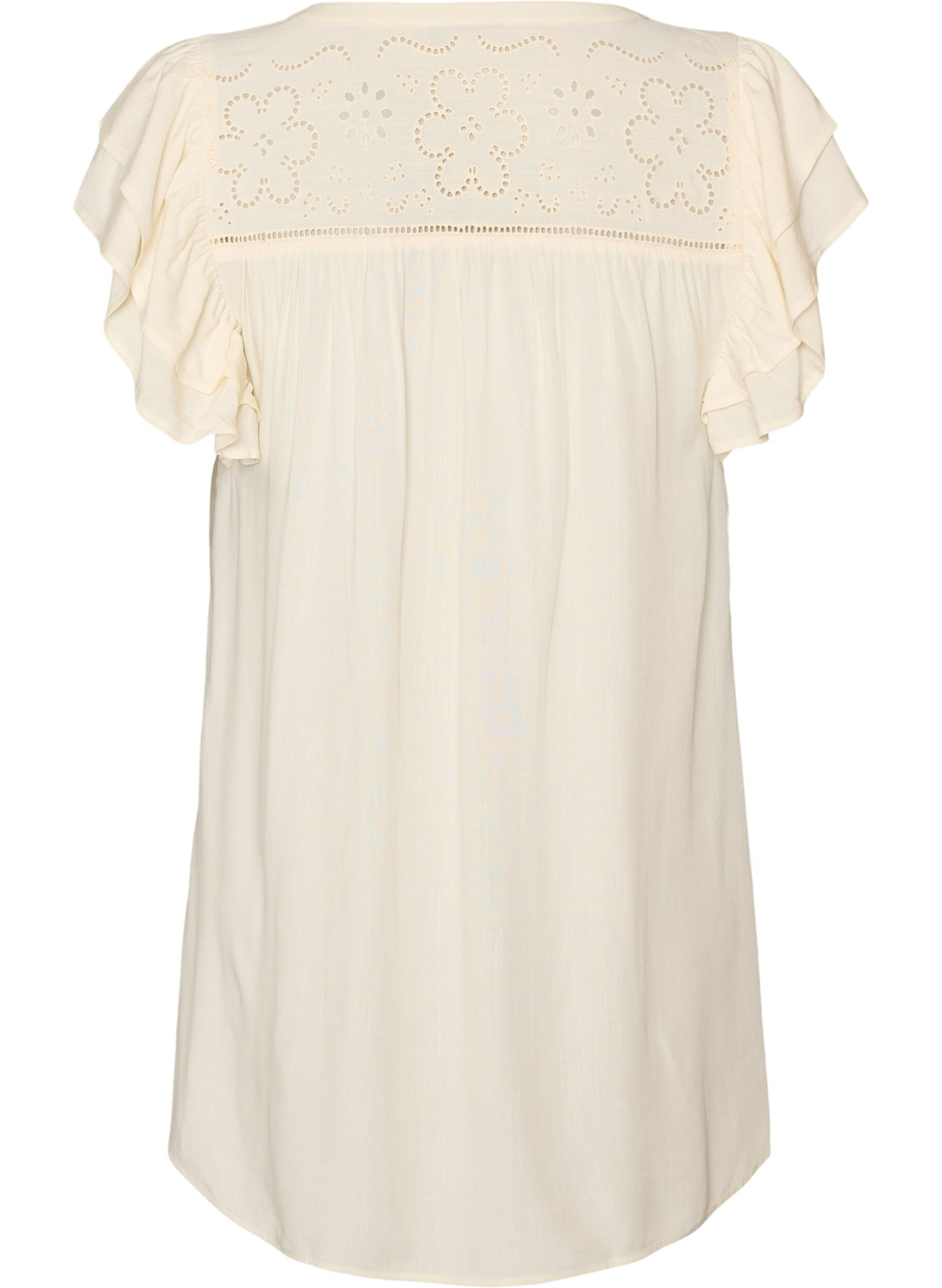 Zizzifashion Tunic with broderie anglaise and ruffle sleeves, Beige, Packshot image number 1
