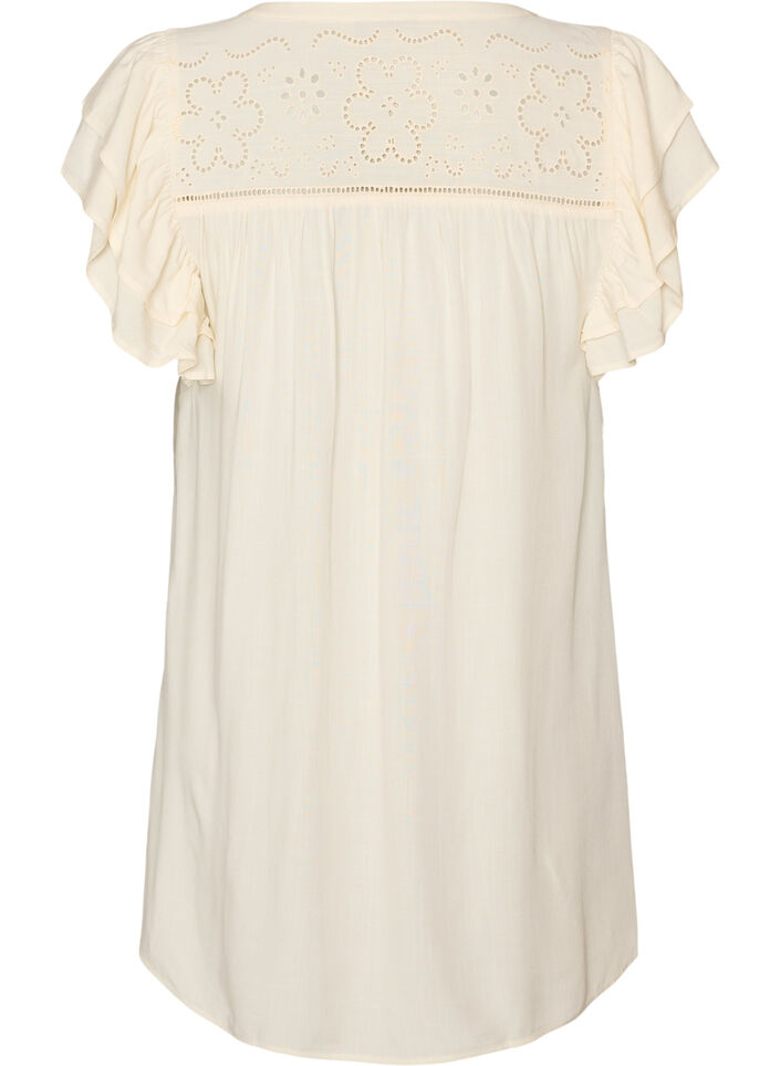 Tunic with broderie anglaise and ruffle sleeves, Beige, Packshot image number 1
