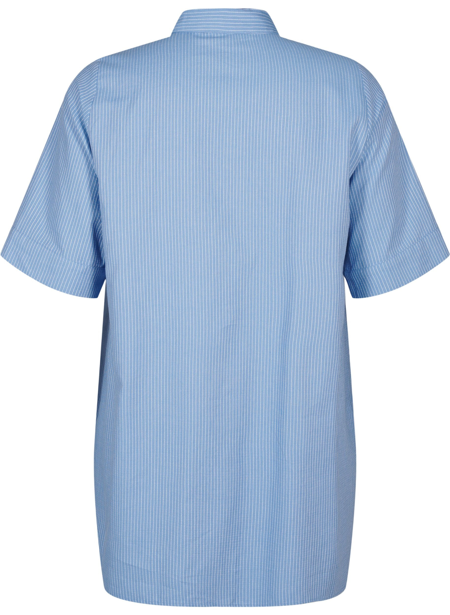 Zizzifashion Striped tunic with buttons and chest pockets, Light Blue, Packshot image number 1