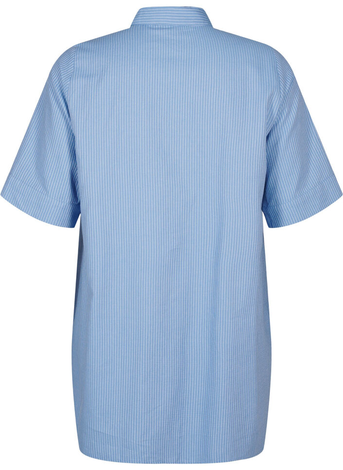 Striped tunic with buttons and chest pockets, Light Blue, Packshot image number 1