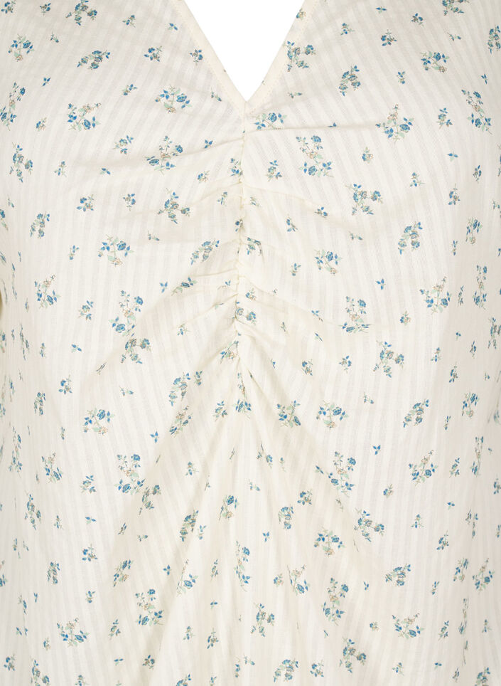 Blouse with short puff sleeves and ruching detail, White, Packshot image number 2