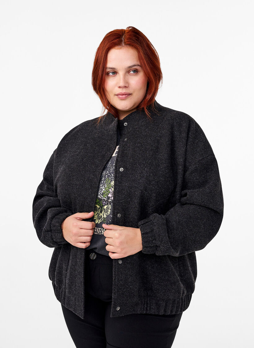Wool-look bomber jacket with pockets, Dark Grey Melange, Model image number 0