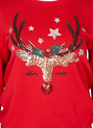 Christmas sweatshirt with sequins, Tango Red, Packshot image number 2