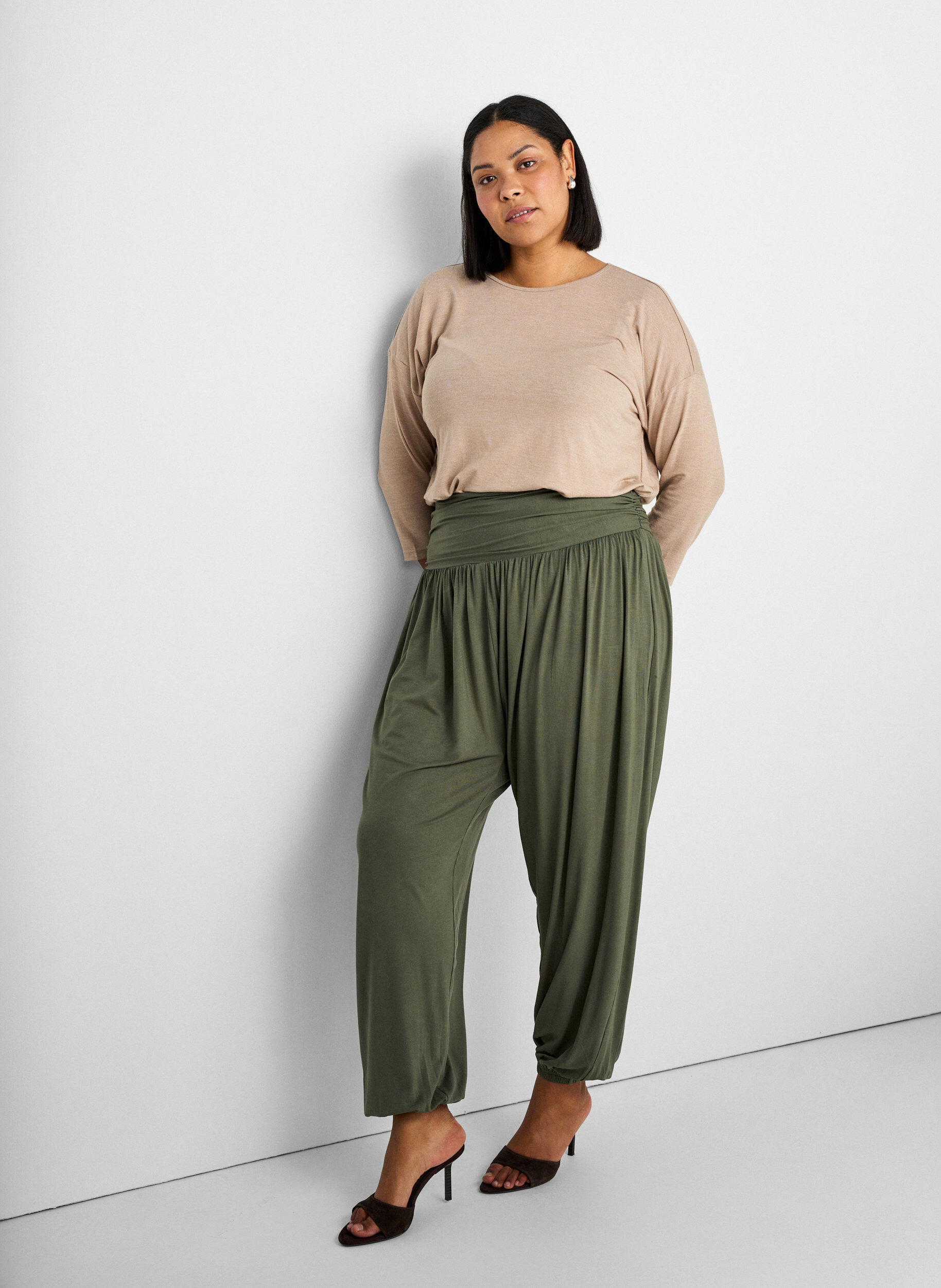 Zizzifashion Jersey blouse with 3/4 sleeves, Beige, Image image number 0