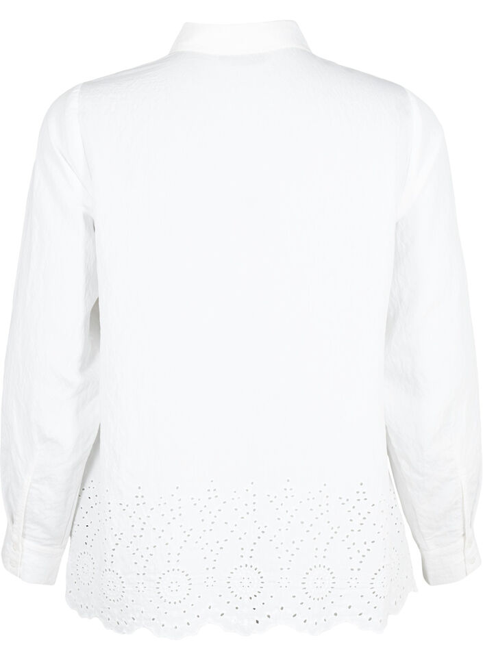 Viscose shirt with broderie anglaise, Bright White, Packshot image number 1
