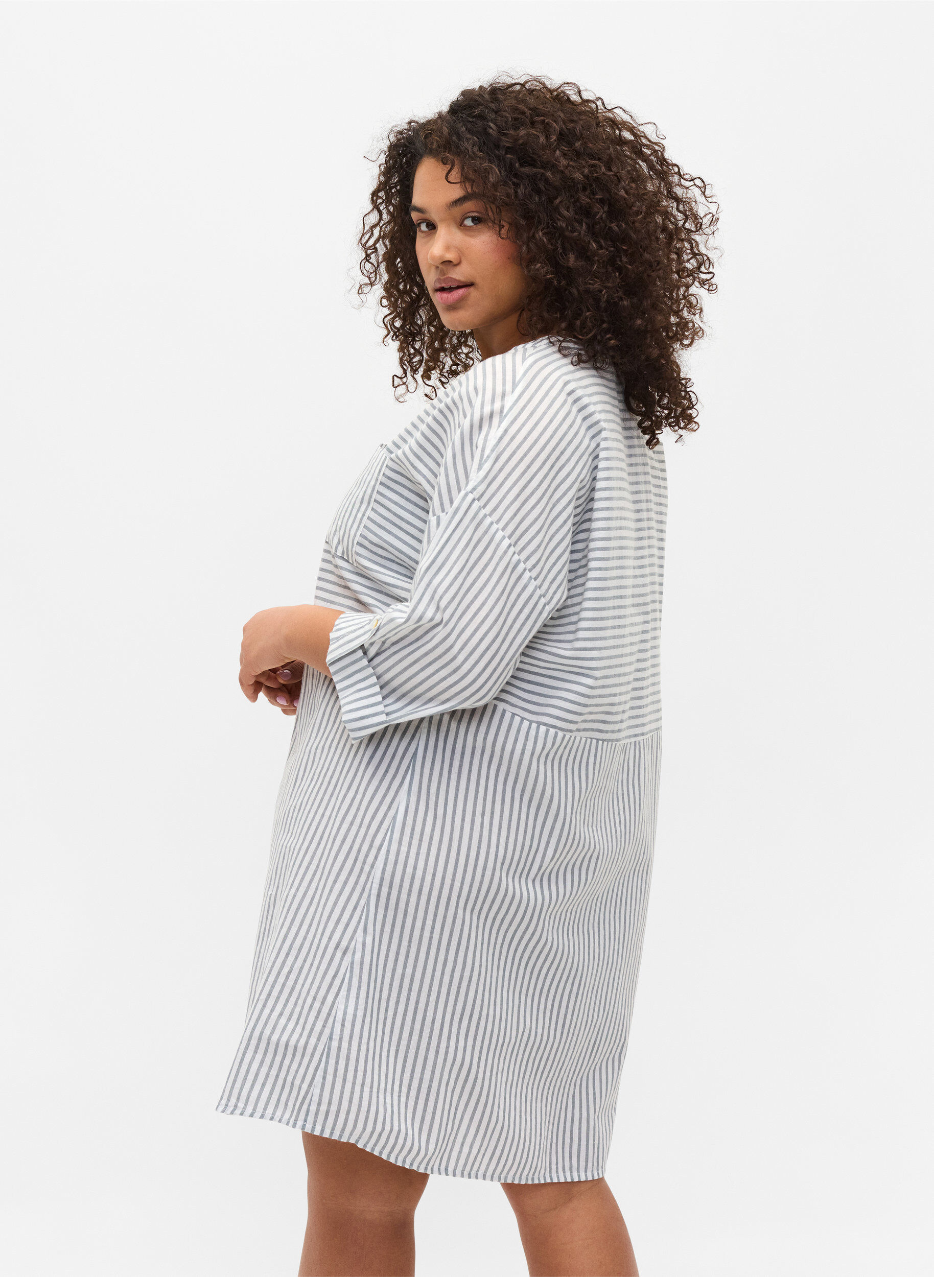 Zizzifashion Striped tunic with buttons and 3/4-sleeves, Trooper Stripe, Model image number 1