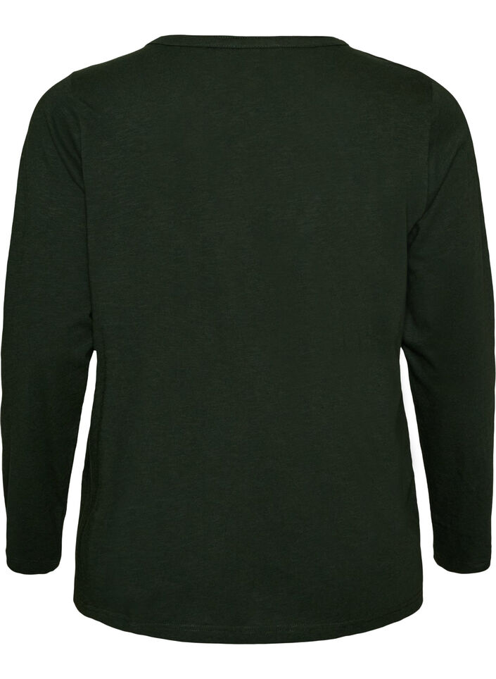 Long-sleeved t-shirt with V-neck and buttons, Green, Packshot image number 1