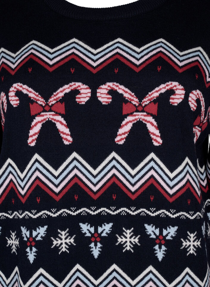 Long-sleeved knitted dress with a Christmas motif, Navy Blazer Comb, Packshot image number 2