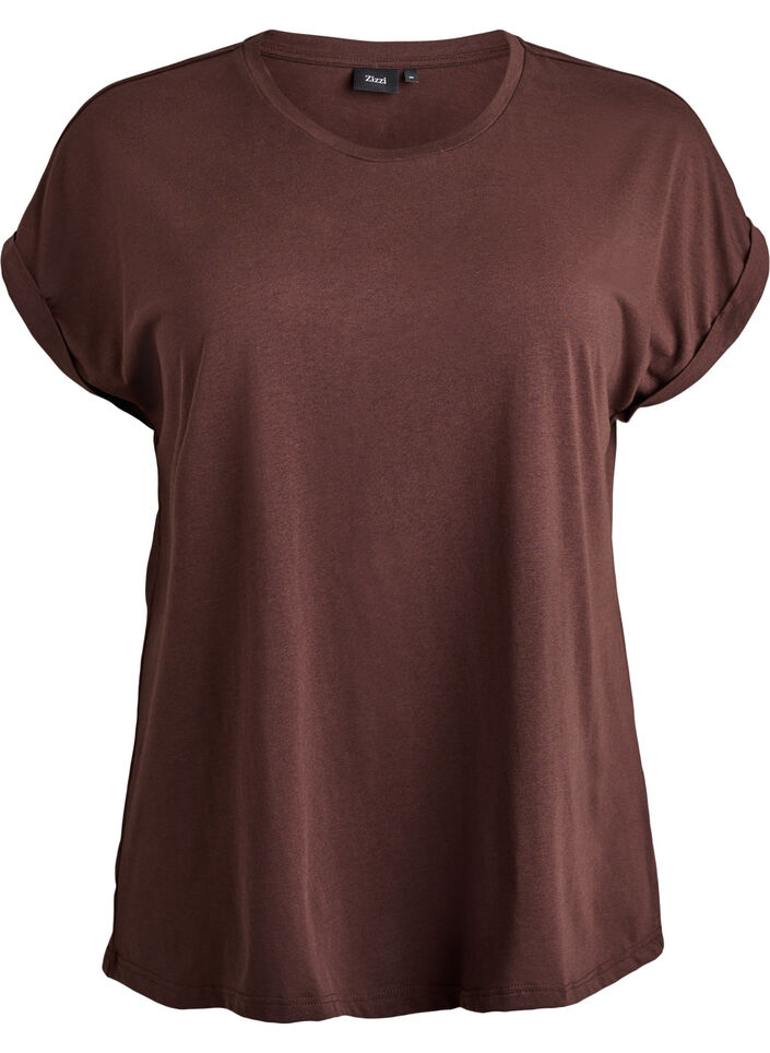 Short sleeved cotton blend t-shirt, Brown, Packshot image number 0