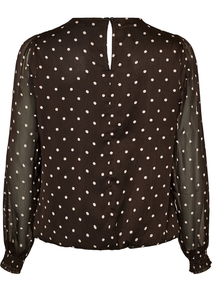 Dotted chiffon blouse with sheer sleeves, Brown, Packshot image number 1