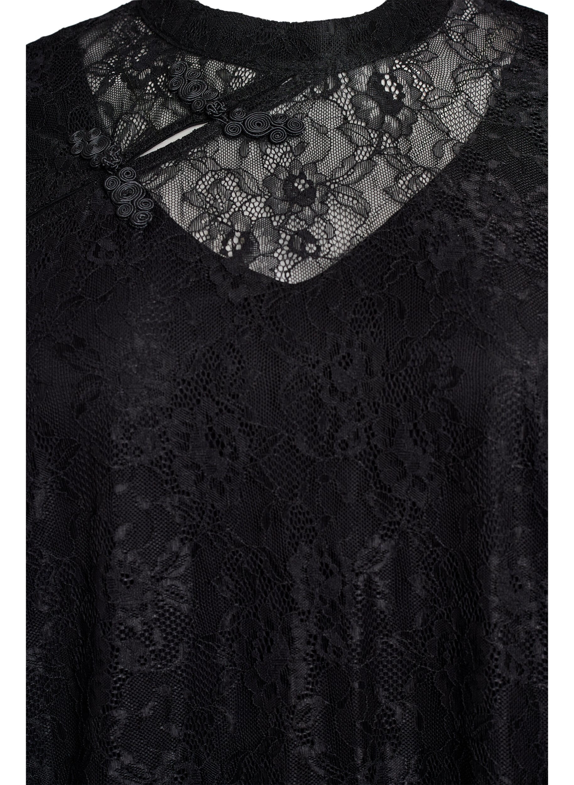 Zizzifashion Lace blouse with twist detail and short sleeves, Black, Packshot image number 2