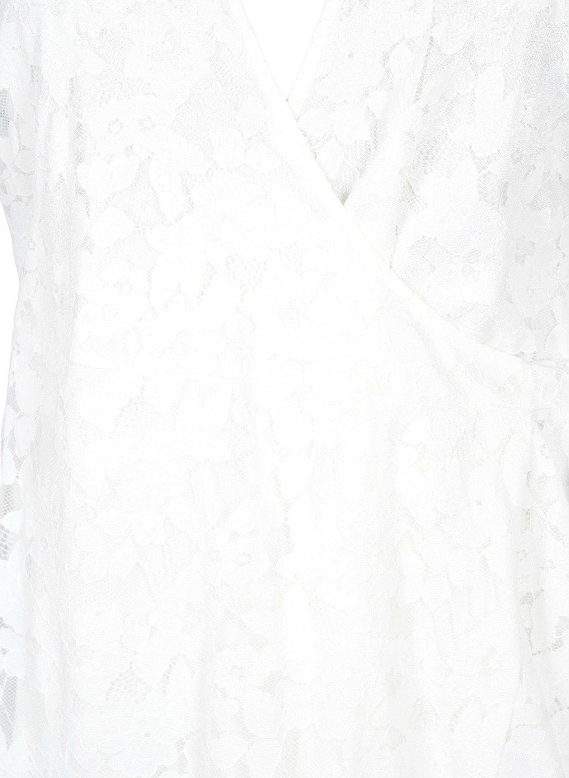 Zizzifashion Wrap dress with lace and short sleeves, Bright White, Packshot image number 2
