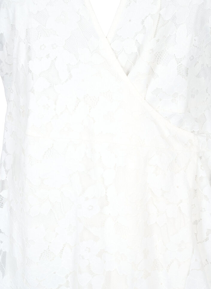 Wrap dress with lace and short sleeves, Bright White, Packshot image number 2