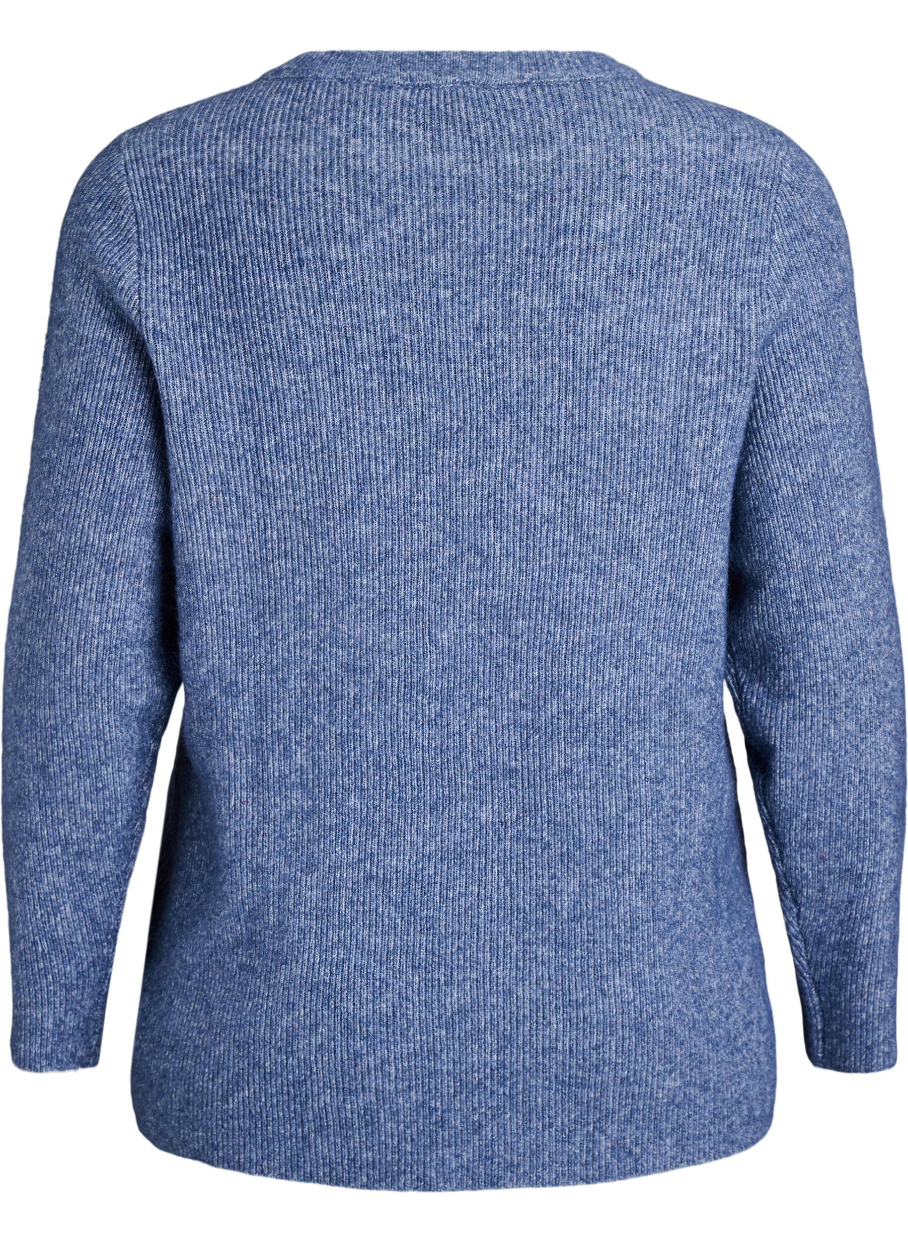 Zizzifashion Melange knit blouse with round neck, Blue, Packshot image number 1