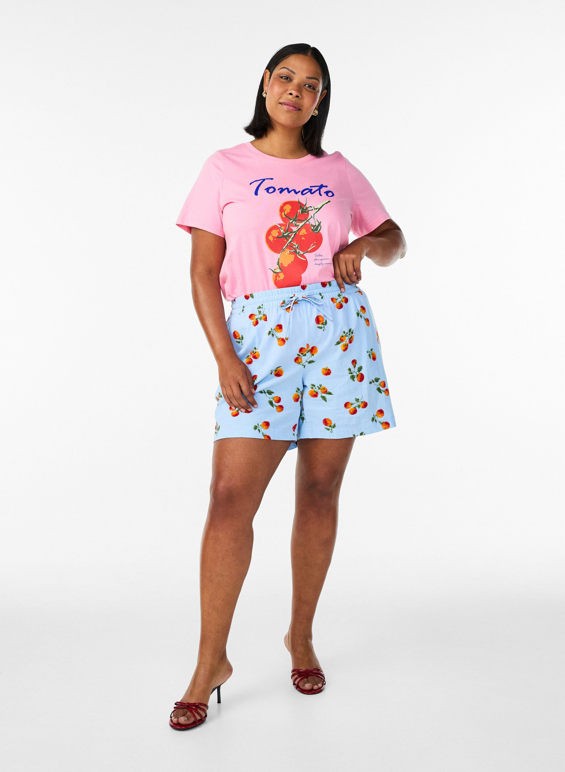 Zizzifashion Organic cotton T-shirt with tomato print, Pink, Model image number 1