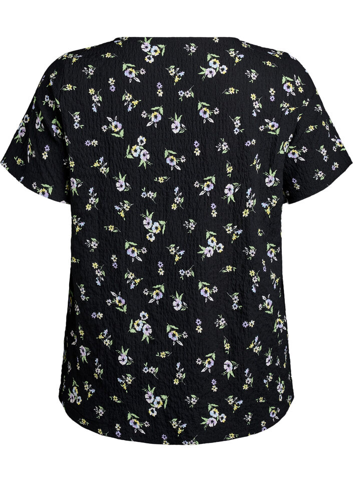 Short-sleeved blouse with texture, Black, Packshot image number 1