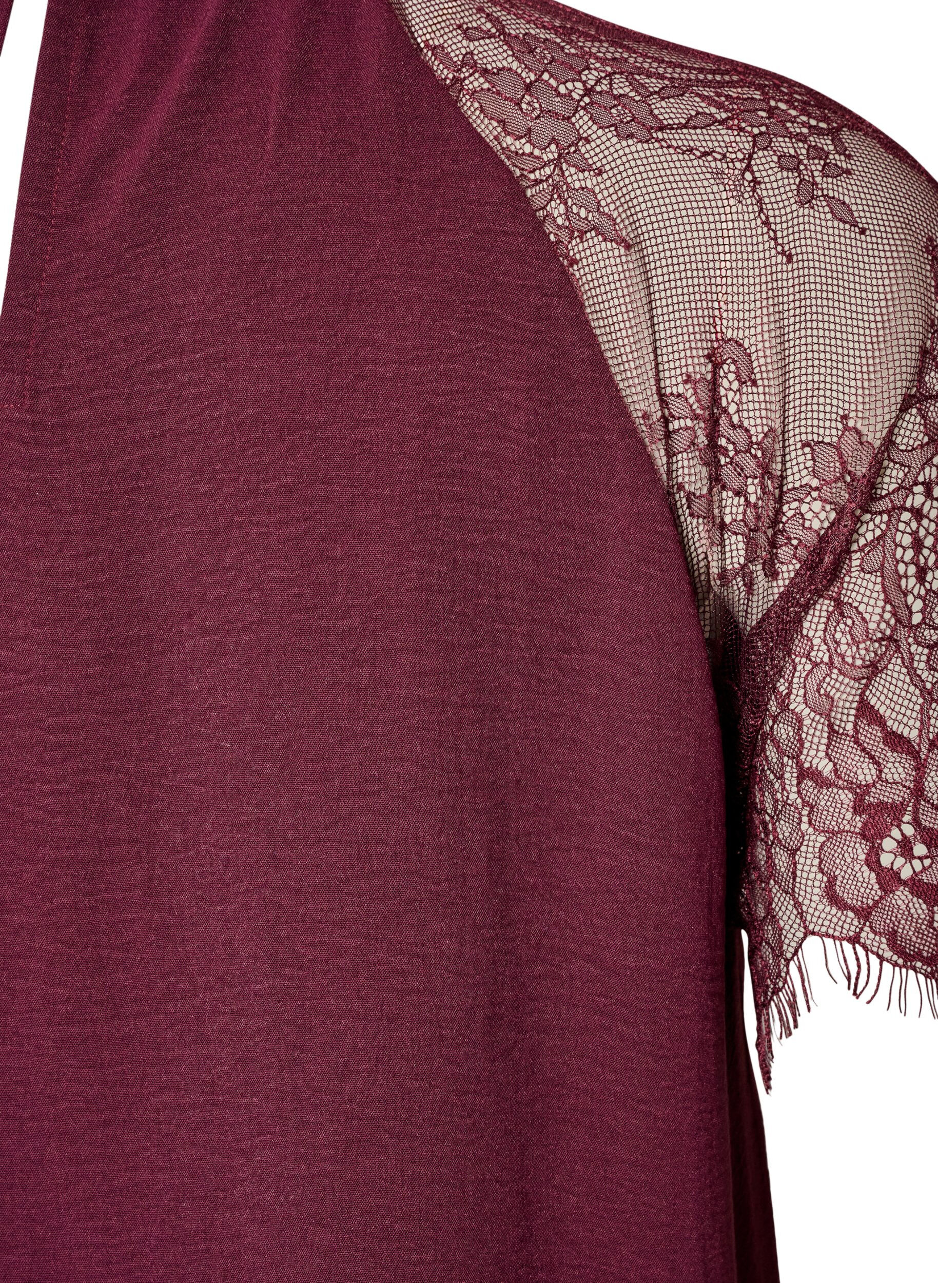 ZizzifashionBlouse with short lace sleeves and high neck, Red, Packshot image number 3
