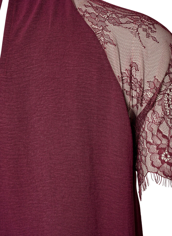 Blouse with short lace sleeves and high neck, Red, Packshot image number 3