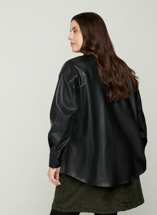 Imitation leather shirt jacket, Black, Model image number 1