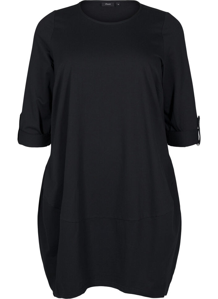 Cotton dress with balloon fit, Black, Packshot image number 0