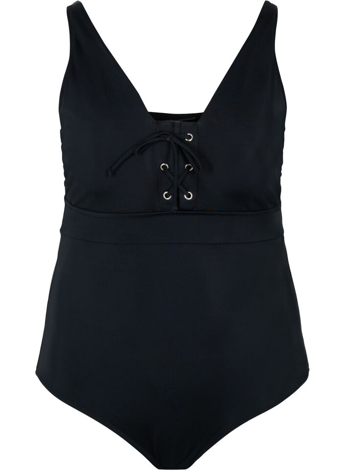Bathing suit with drawstring detail, Black, Packshot image number 0