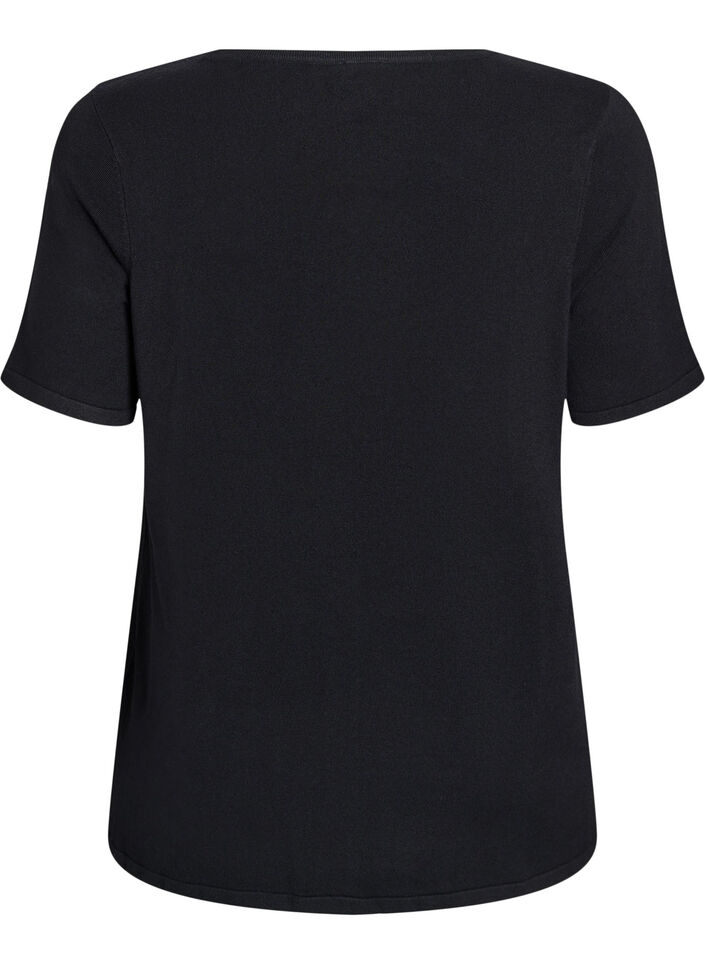 Short-sleeved knit blouse in viscose, Black, Packshot image number 1
