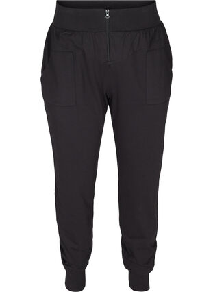 Loose trousers with a zip and pockets, Black, Packshot image number 0