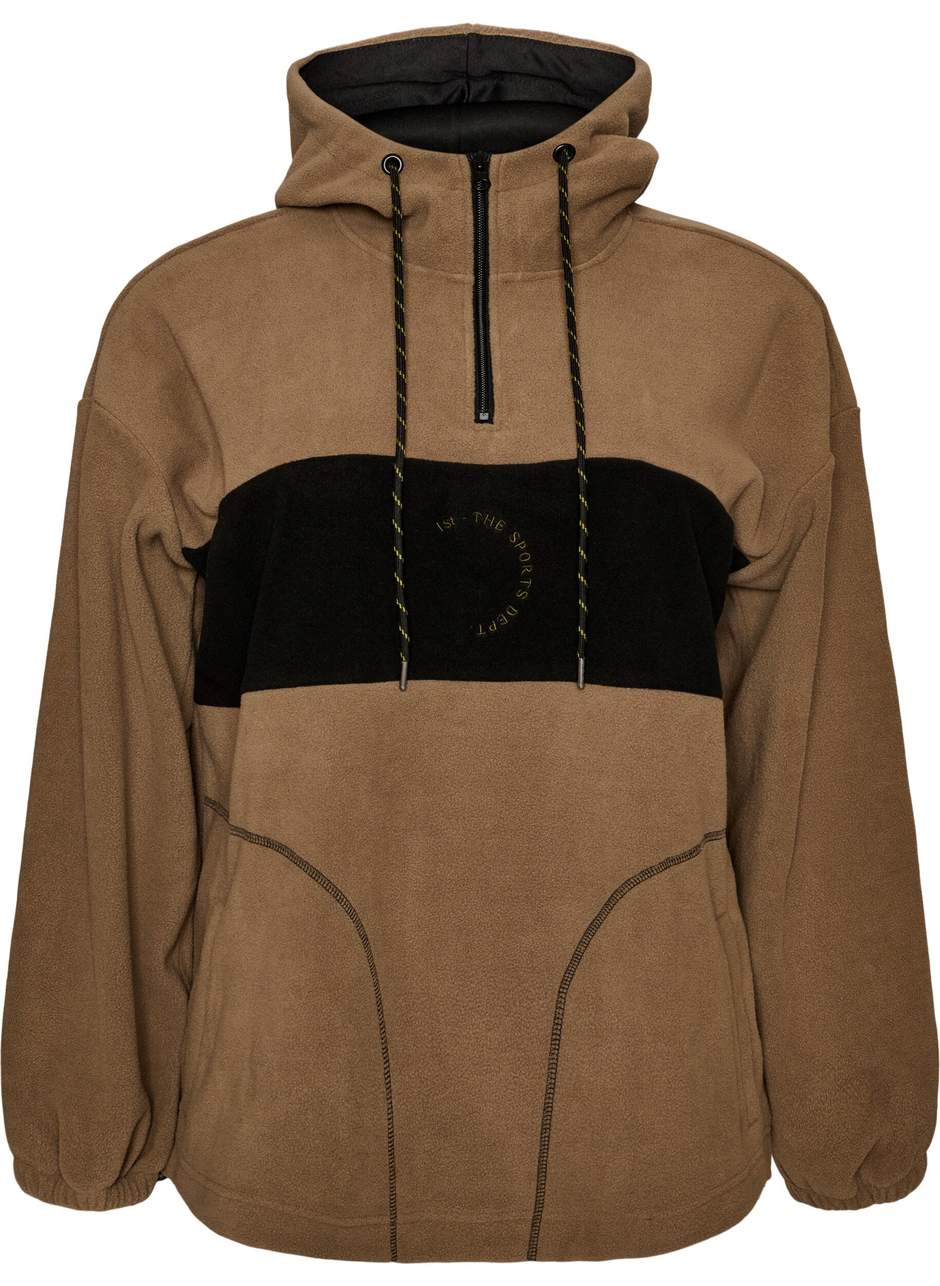 ZizzifashionFleece anorak with hood and contrast panel, Brown, Packshot image number 0