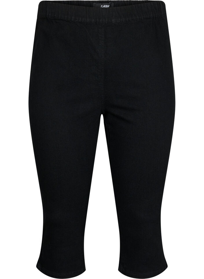 FLASH - High waisted denim capri trousers with slim fit, Black, Packshot image number 0