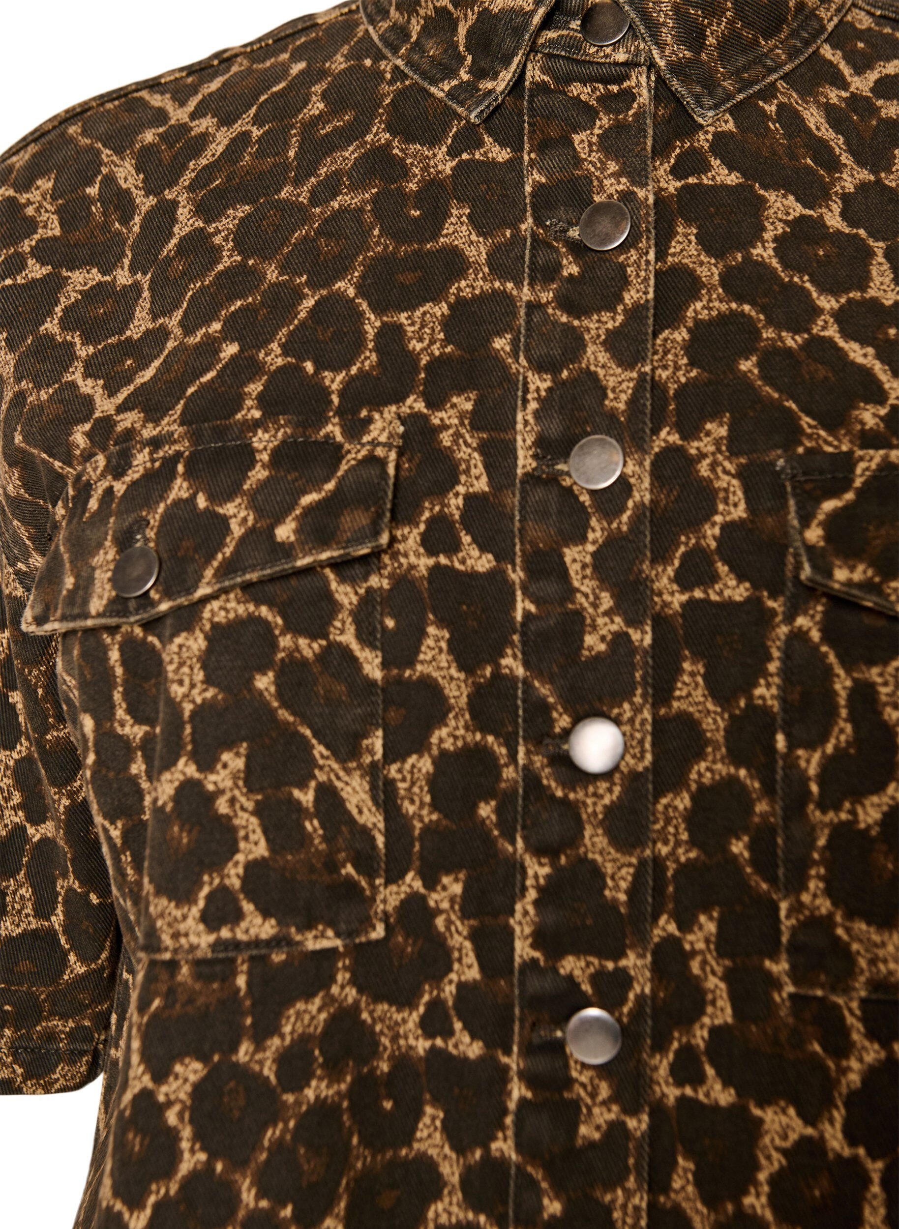 Zizzifashion Denim shirt with leopard print and short sleeves, Brown, Packshot image number 2