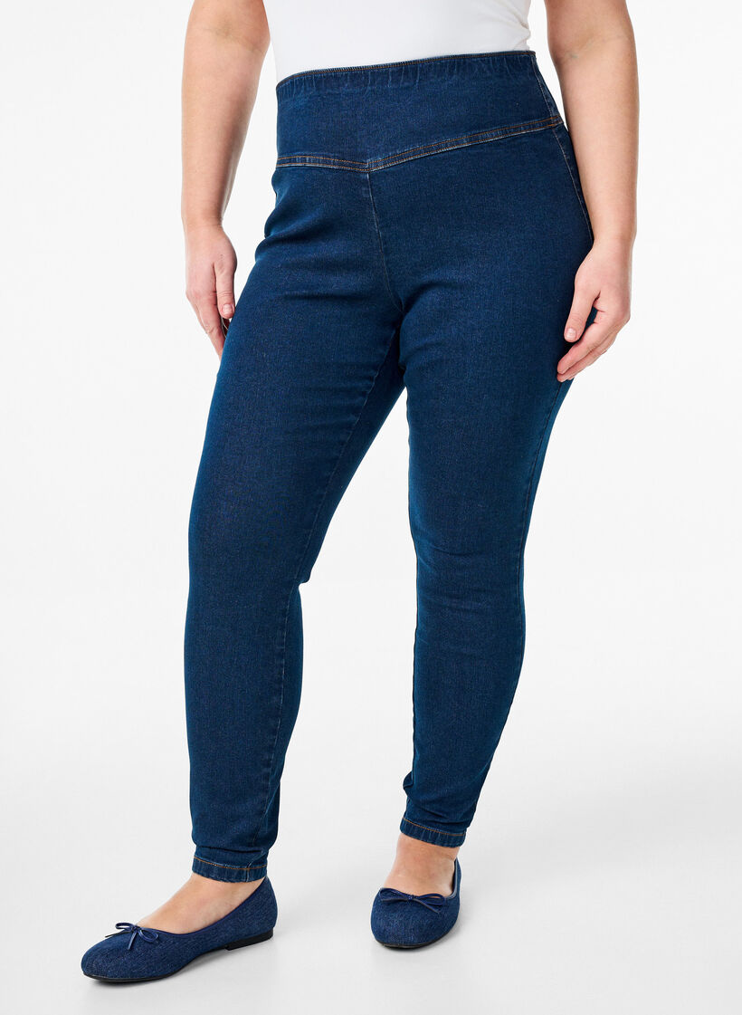Stretchy jeggings with a high waist, Blue, Model image number 2