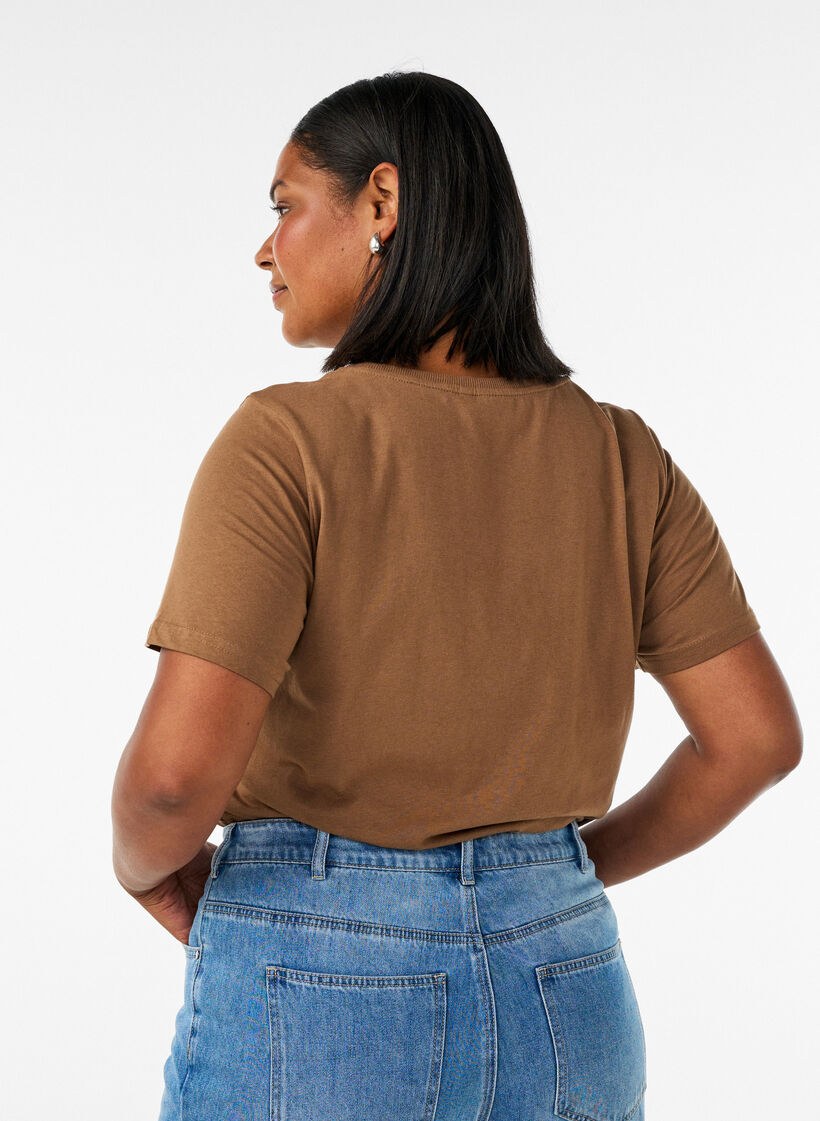 Cotton T-shirt with print, Brown, Model image number 2