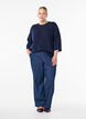 Ribbed jumper with 3/4 sleeves, Blue, Model image number 1