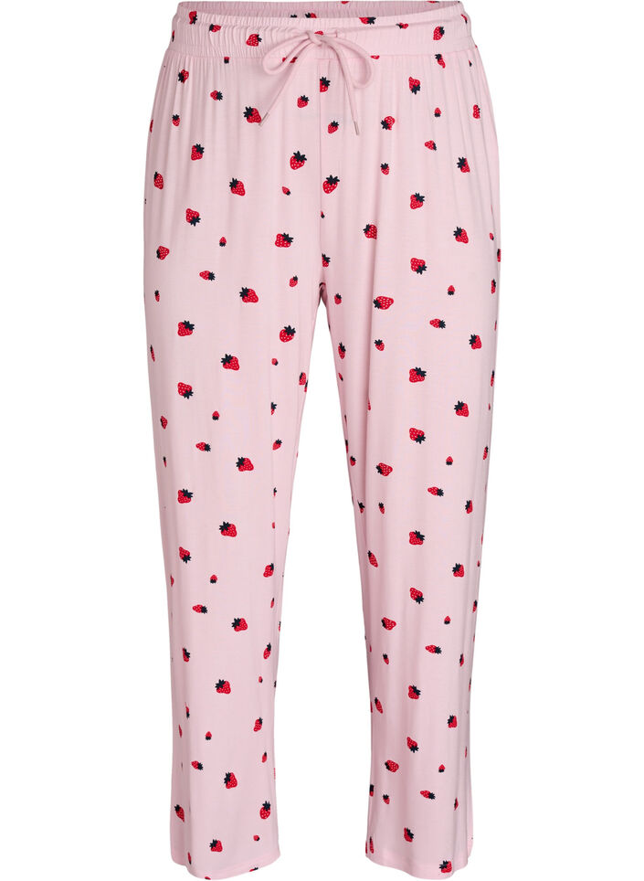 Pyjama trousers in soft jersey with high waist and fruit print, Rose, Packshot image number 0