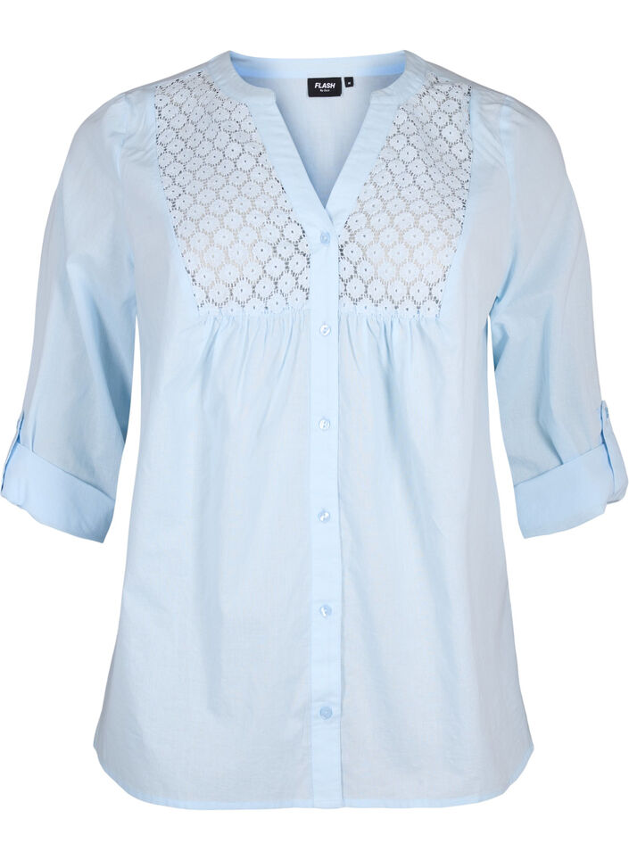 FLASH - Shirt with crochet detail, Cashmere Blue, Packshot image number 0