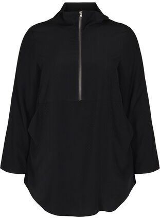 Long-sleeved tunic with a zip, Black, Packshot image number 0