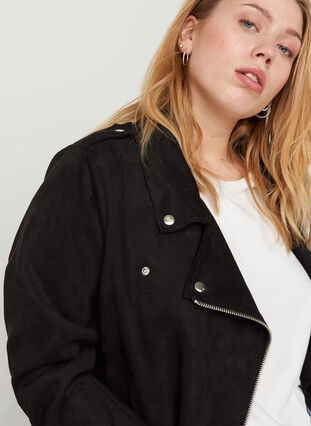 Short jacket in faux suede, Black, Model image number 2