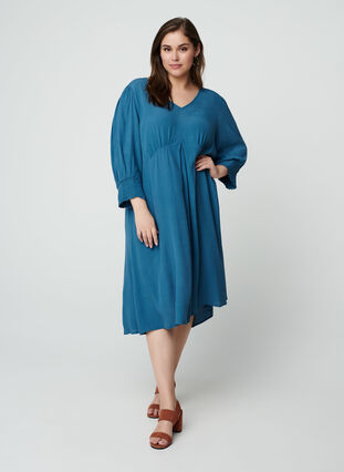 Viscose dress with 3/4 length sleeves, Real Teal, Model image number 2