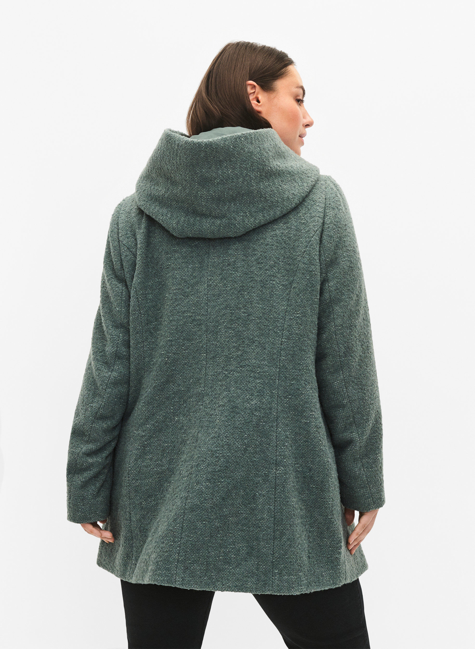 Zizzifashion Boucl&eacute; coat with wool, Balsam Green Mel., Model image number 1